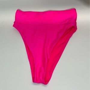 Neon pink high waisted cheeky bikini bottoms from aerie